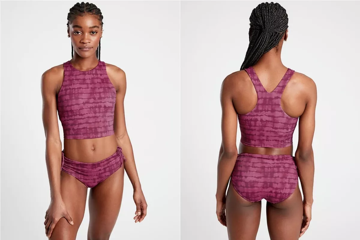 Athleta NWT A-C Conscious Crop Printed Tie Dye Bikini Top Plum XS