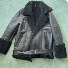 Topshop Aviator Sheepskin Shearling Jacket Black M