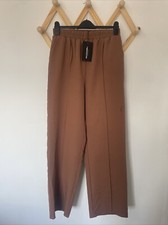 BNWT PRETTYLITTLETHING Brown Mocha Woven Pintuck Straight Leg Trousers 12