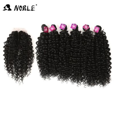 Synthetic Hair Weave 16-20 Inch 7Pieces/lot Curly Hair Bundles with Closure Lace