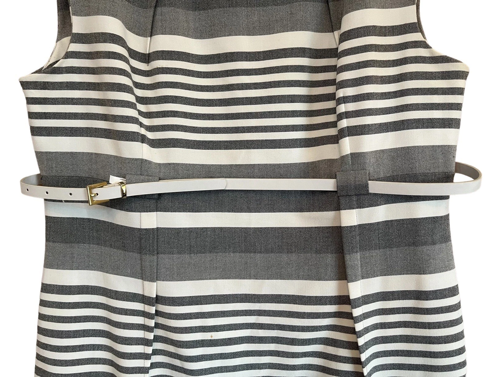 OFF WHITE Abito donna Dana Buchman 14 bianco sporco grigio nero plissettato righe cintura Corpcore