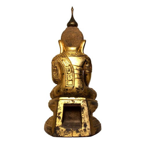 Antique Burmese Shan Wood, Lacquer and Gold Leafed Buddha, 19th Century. - Picture 5 of 13