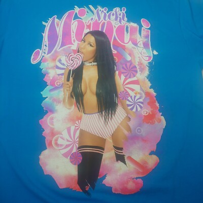 Nikki Minaj Pink Print Tour Shirt XL Blue Rap Music Lolli Pop Candy Sexy Dance