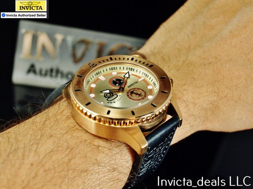 RARE Invicta Men's 48mm Russian Diver ANCHOR Ivory Dial Rose Tone Leather Watch - Picture 12 of 17