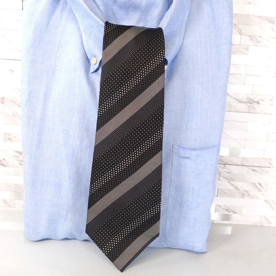 Corbata de cuello de diseñador para hombre GUESS negra texturizada micro puntos rayas traje corpcore JAPÓN Foto 2 de 4