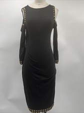 Women's Black Embellished Studded Cold Shoulder Long Sleeve Dress Size N/A