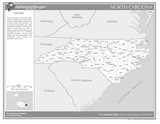 North Carolina State Counties w/Cities Black White Laminated Wall Map