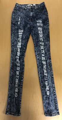 Womens Vibrant M.I.U. Distressed High Rise Skinny Acid Wash Stretch Jeans Size 9