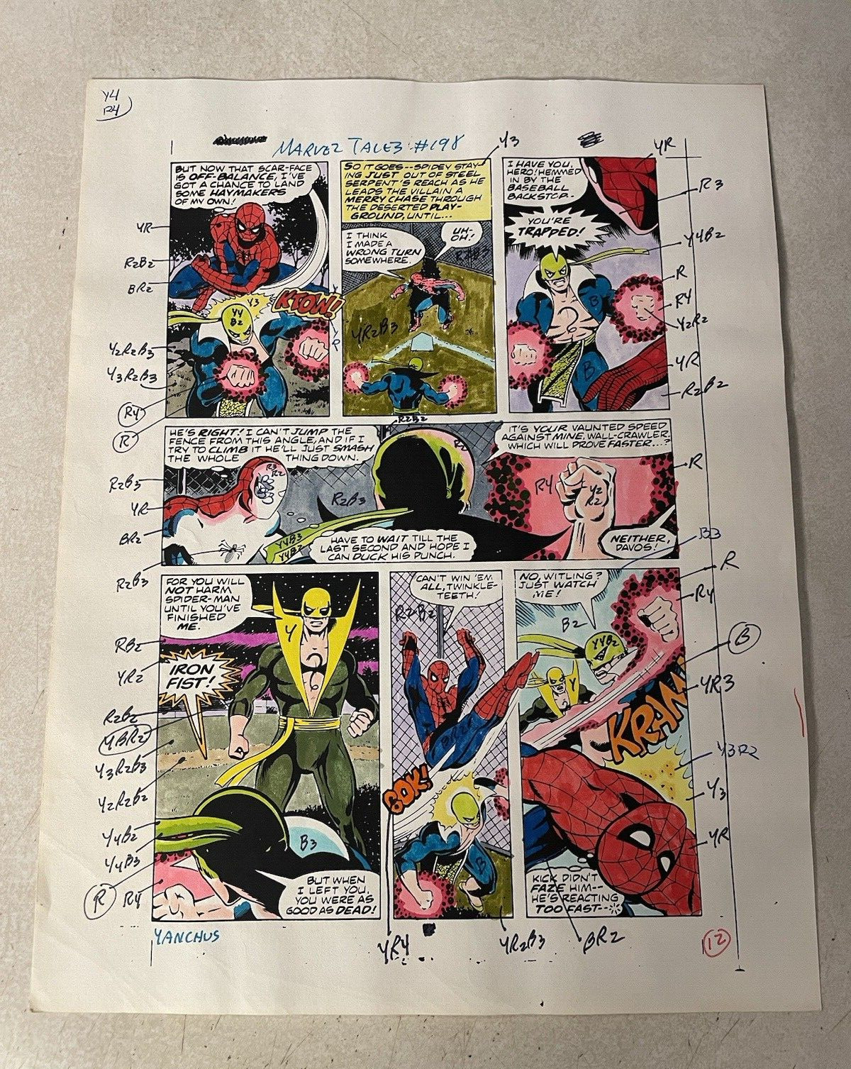 Spider-Man Marvel Tales #198 cómic arte guía de color BYRNE PUNCH PUÑO DE HIERRO