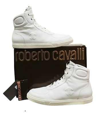 Roberto Cavalli White Leather Fur Lined Shearling High Top Sneakers Size 45 - 12