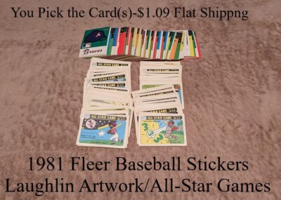 1981 Fleer Baseball Stickers/Laughlin Artwork!-YOU PICK CARD(S)-$1.09 Flat Ship
