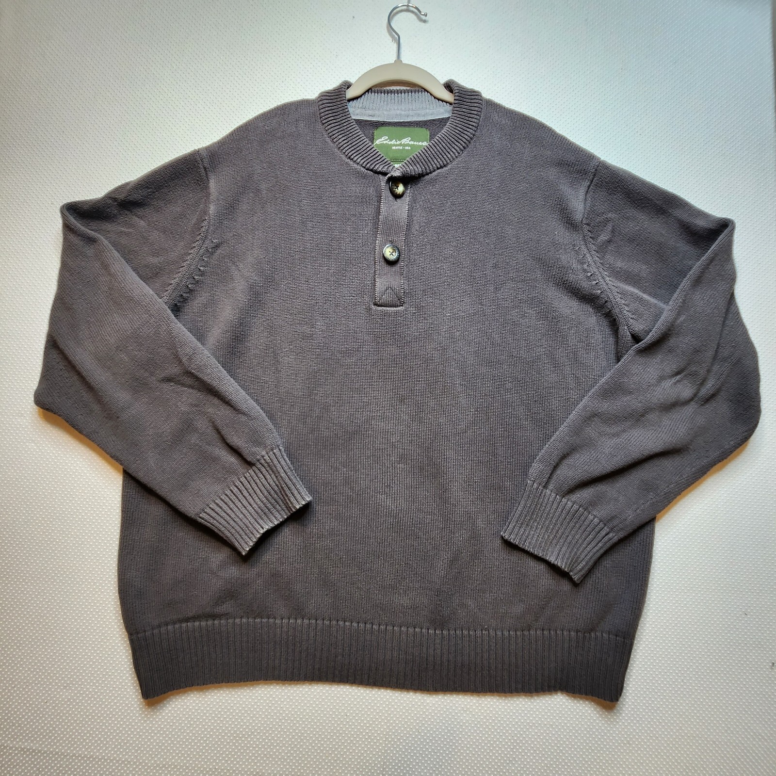 Eddie Bauer Mens Henley Sweater 2XL/XXL Grey Long Sleeve Button Combed Cotton eBay