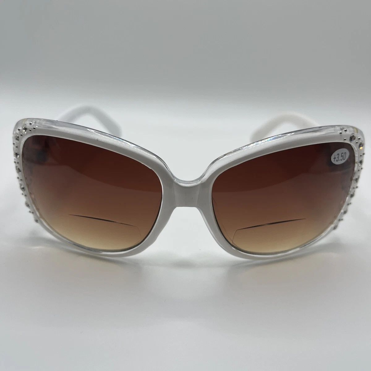 Nice White Simulated Diamond Incrusted Women s Aviator Sunglass Readers 3.50