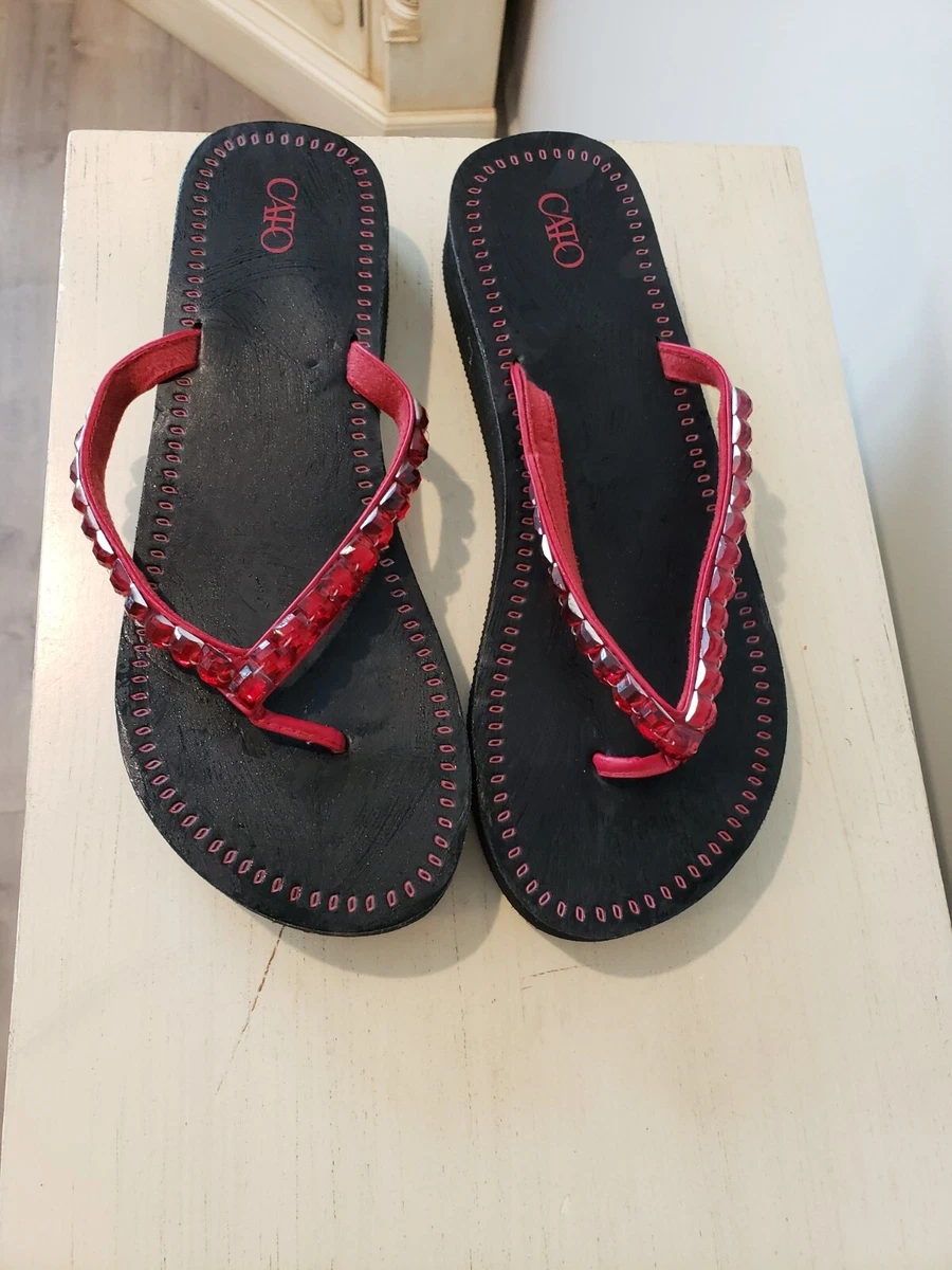 Cato Flip Flops Sandals Red Beaded Straps Approx Size 10 FREE