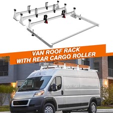Cargo Van Roof Ladder Rack W Roller For Ram Promaster 2013-on White 3 Bar New