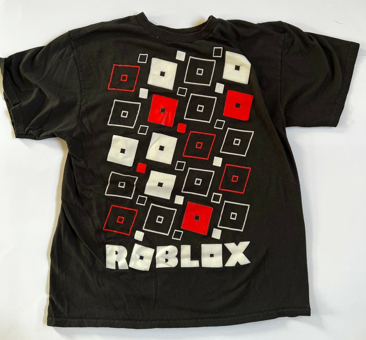 Boys Size LARGE L ROBLOX Red Black White Square Graphic T-shirt