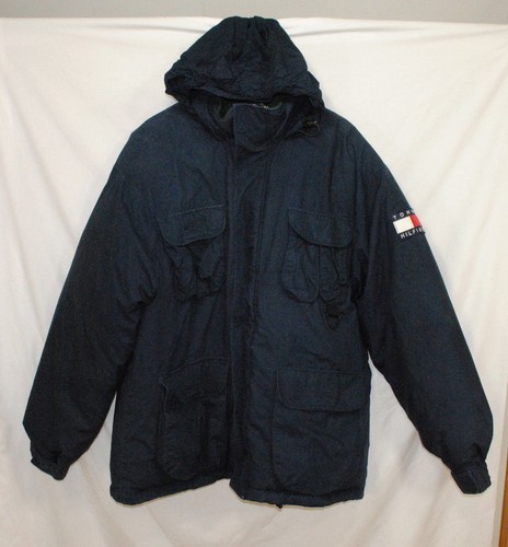 Tommy Hilfiger XL Giacca Parka Sci Blu Piombo Inverno Cappotto Bandiera Logo Cappuccio - Foto 11 di 12