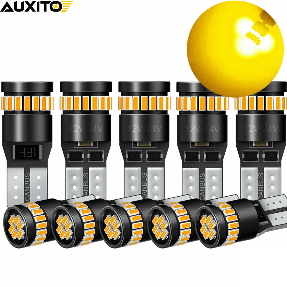 10X 168 194 192 2825 T10 LED Side Marker Light Bulbs Amber Canbus Error Free M