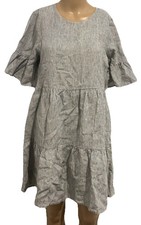 Target Women’s Linen Blend Stripe Dress Size 10 Tiered Ruffle Sleeve Casual