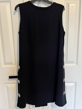 Eliza J Navy/Black A-Line Dress 14 Round Neck Sleeveless Knee Length Polyester
