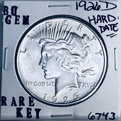 1926 D BU GEM PEACE SILVER DOLLAR UNC MS+++ U.S. MINT RARE KEY COIN 6743