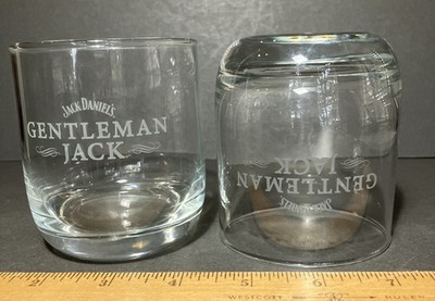 Gentleman Jack Daniel's Whisky Rocks Smooth Tumbler OTR Set 2 etched clear 3.5''