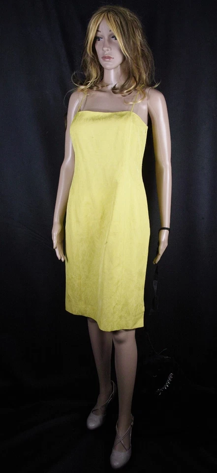 Seide Kleid   Silk Linen Shift Dress Suit Worth Yellow Gr M - Bild 3 von 4