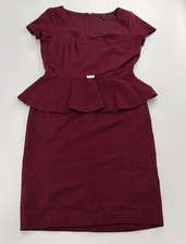 Ann Taylor Womens Burgundy Peplum Sheath Dress Size 6 Short Sleeve Career