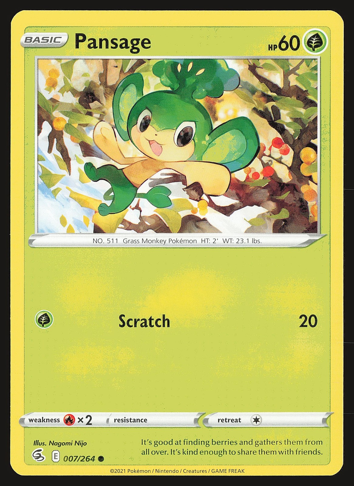 SWSH08: Fusion Strike Pansage #007/264 Common Pokemon Card