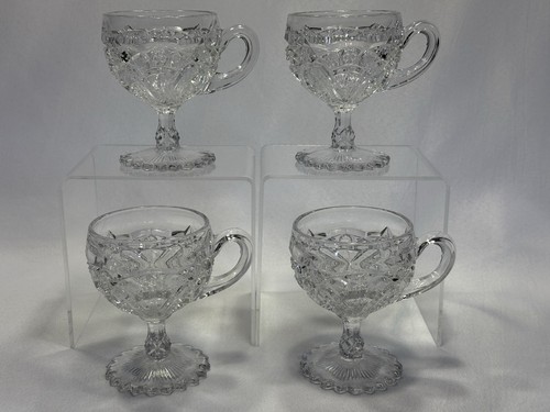 Cambridge Glass ~ 4 WHEAT SHEAF PEDESTAL PUNCH CUPS ~ Footed Cog / Sawtooth Base - Picture 13 of 17