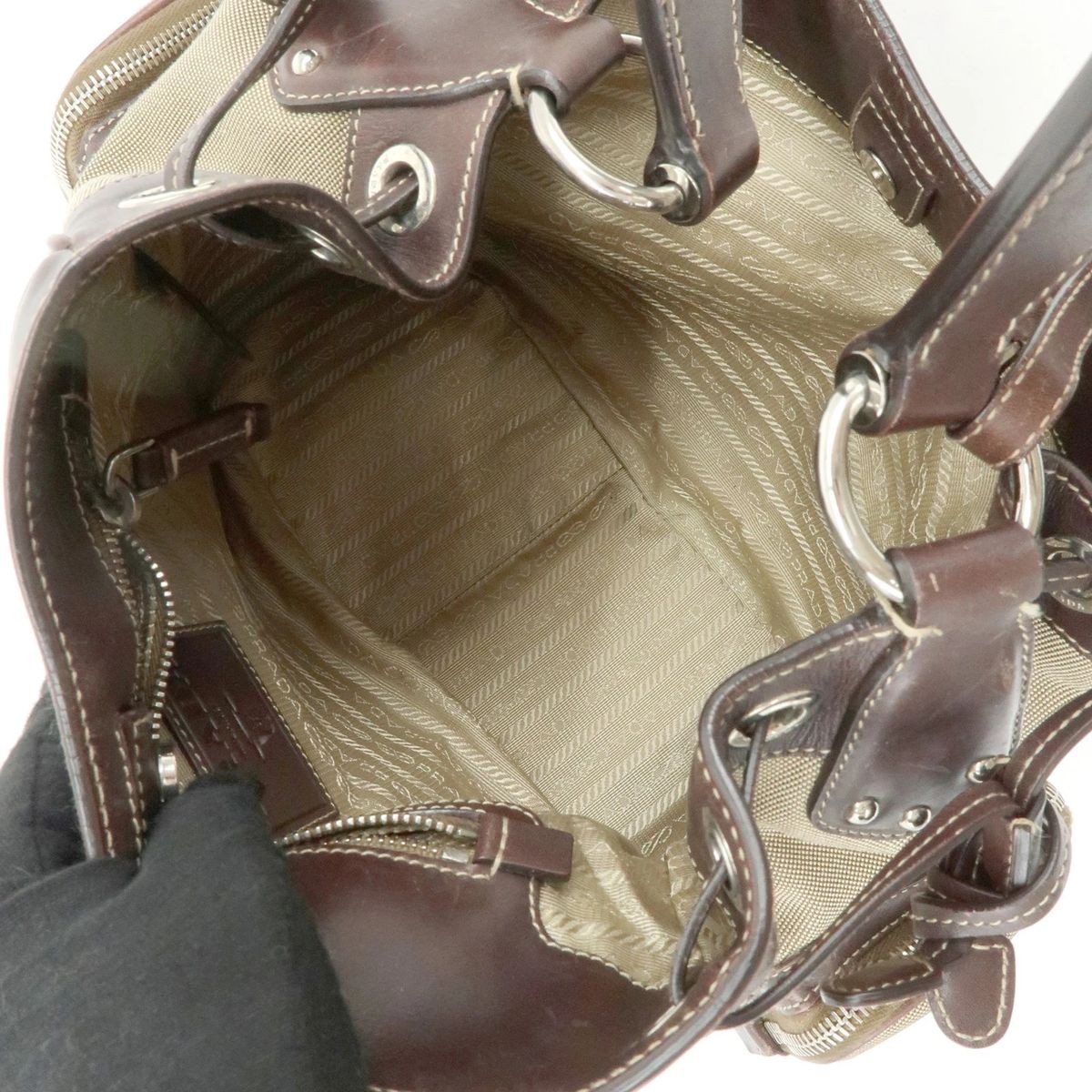 PRADA Logo Jacquard Canvas Leather Shoulder Bag BR3433 Auth Used thumbnail 20