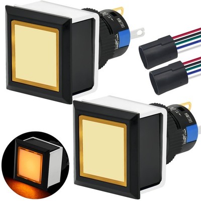 Square Push Button Switch Momentary 21x21mm Panel Mount LED 1224V DC Yellow