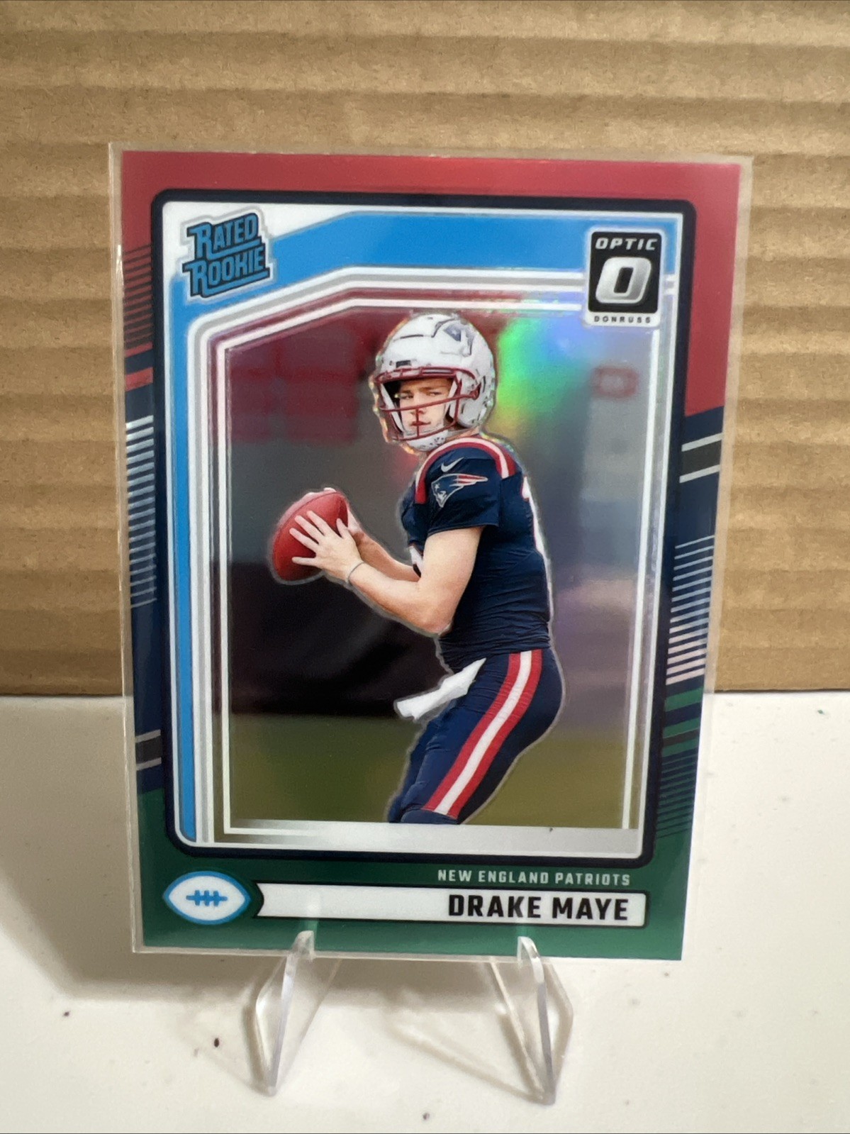 2024 Donruss - Rated Rookie Drake Maye #379 Optic Preview Red & Green Prizm (RC)