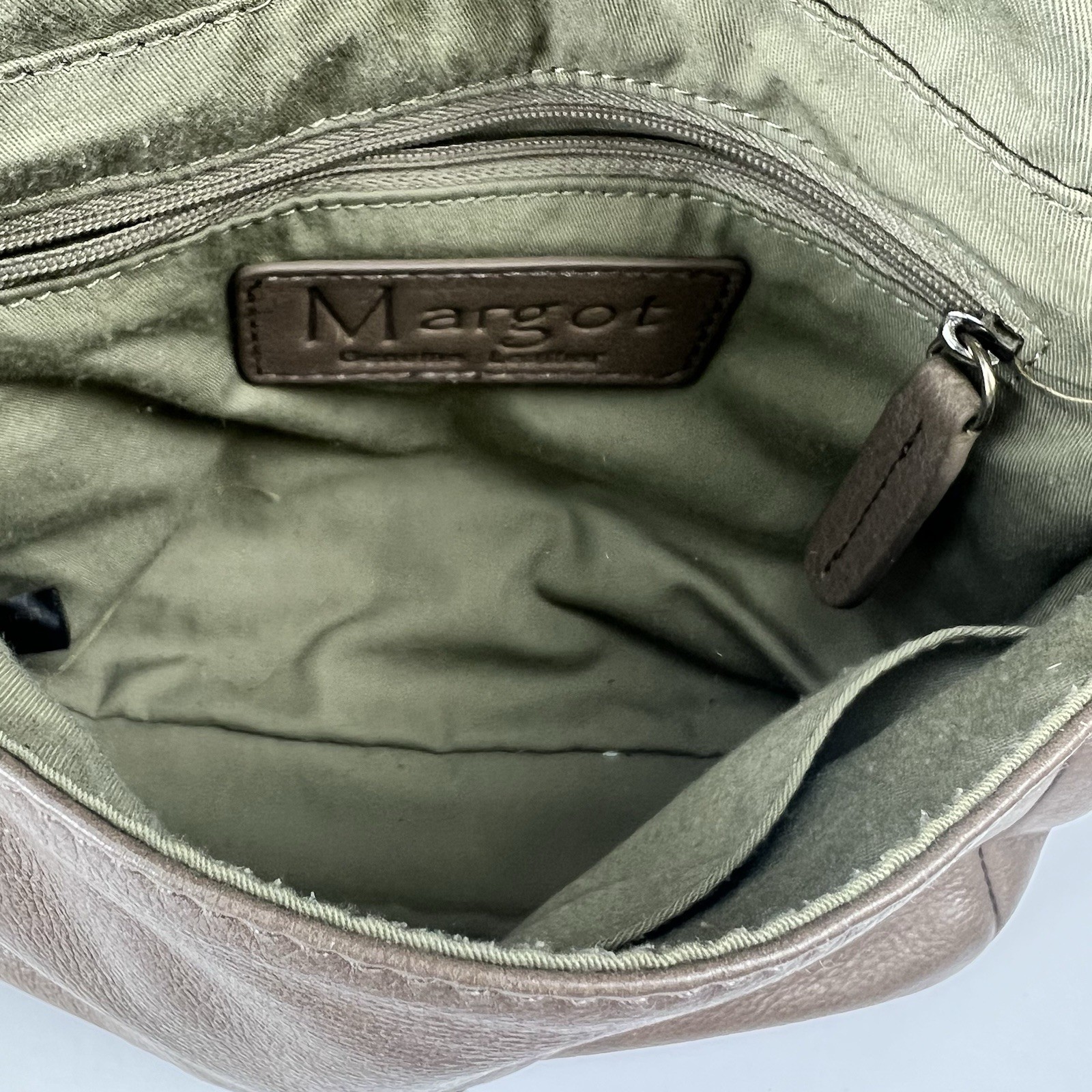 Margot Taupe Leather Purse Crossbody Shoulder Bag Zipper Flap Fold Over