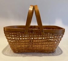 Vintage MCM Open Weave Wicker Basket Handmade In China HTF Storage, Bread, Decor