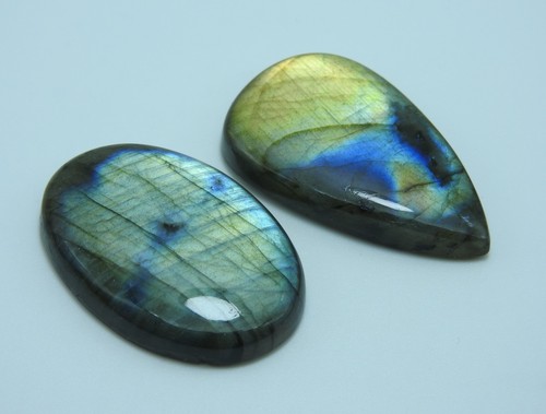 122.00 Cts 2 Pieces Labradorite Natural Cabochon Gemstone 25x40x7 To 26x38x7 mm - Picture 2 of 3