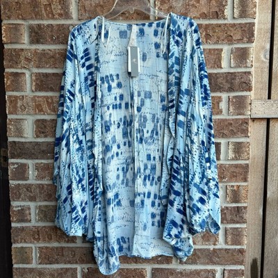 Melissa Mccarthy Seven7 Plus 1X Blue Brushstroke Patterned Open Front coverup