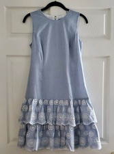 Tommy Hilfiger  Eyelet Lace Dress Women's 4 Double Ruffle Hemline Sleeveless 