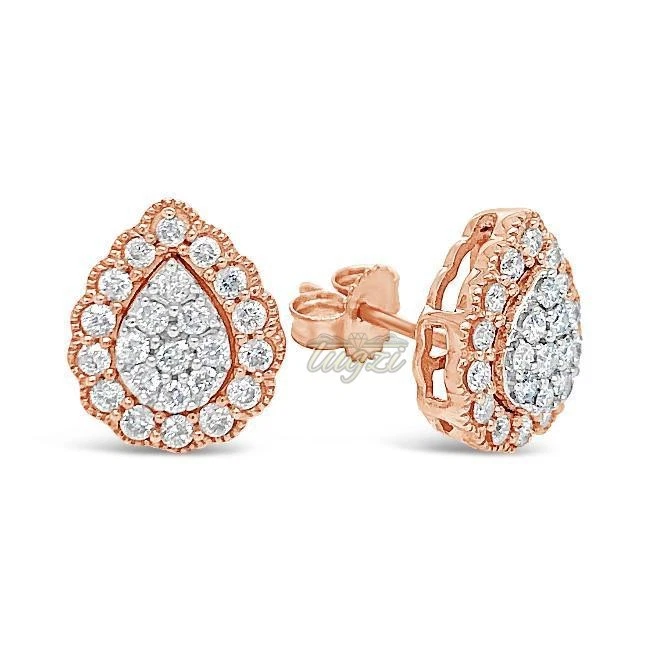 $3000💥10k Oro ROSA 1/2CTW DIAMANTE NATURAL HALO RACIMO LÁGRIMA PENDIENTES Foto 3 de 4