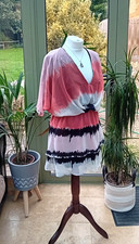 RELIGION Metis Day Dress Pink Black White Tie Dye Stripe Print Wrap XS S 8 10