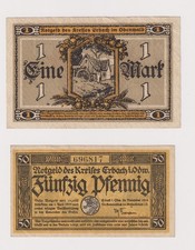 Notgeldscheine 1 Mk. und 50 Pf. Kreis Erbach in Odenwald November 1918. Unc