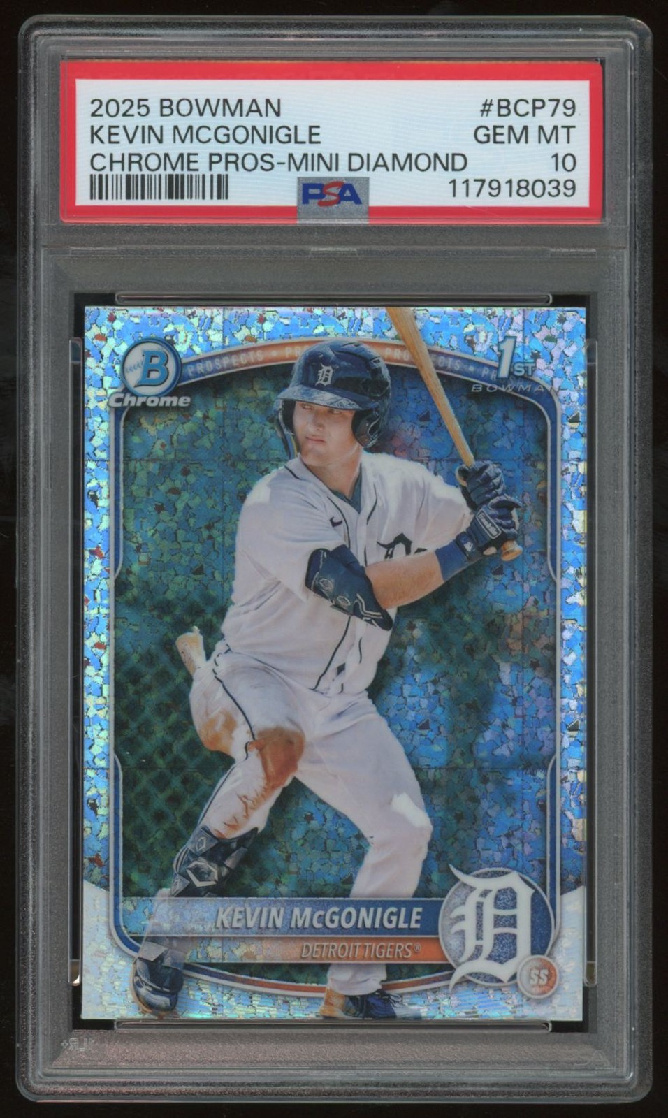 KEVIN MCGONIGLE 2025 BOWMAN CHROME #BCP-79 MINI DIAMOND REFRACTOR PSA 10