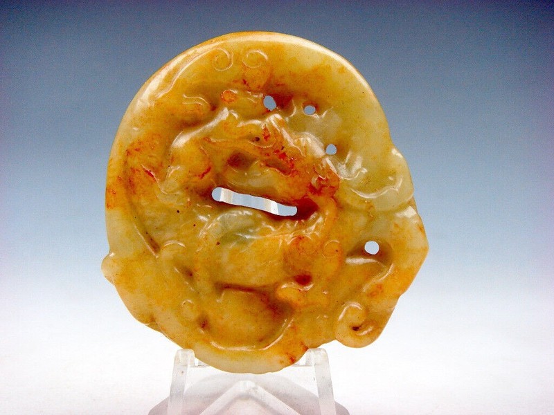 Old Nephrite Jade Stone Carved Pendant Curly Dragon & Mouse Rat #08082305