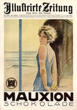 Mauxion Schokolade XL Reklame 1925 Dame blaues Kleid Mode 20er Jahre