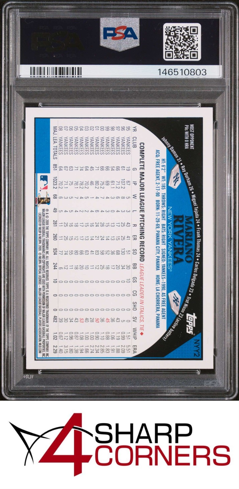 2009 TOPPS TEAM SET YANKEES STADIUM INAUGURAL #NYY2 MARIANO RIVERA POP 3 PSA 10 view 2