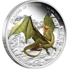 2013 1 $ DRAGONS OF LEGEND EUROPÄISCHER GRÜNER DRACHE 1 OZ SILBERMÜNZE PROOF