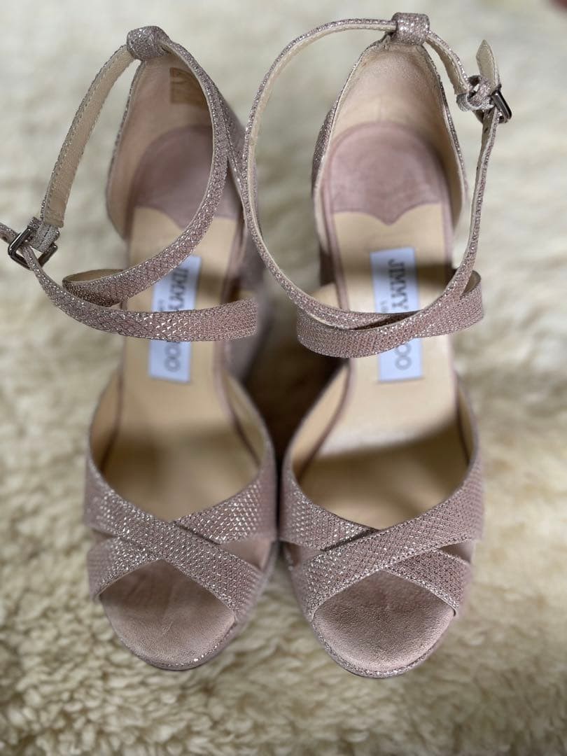 Rare Jimmy Choo Pink Silver Wedge Sandals Women's Size 36 (US 6)