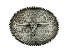Montana Silversmiths Western Belt Buckle Longhorn Antiqued 61028
