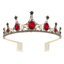 Red Crown, Vofler Queen of Hearts Vampire Evil Halloween Costume Gold Black Ruby