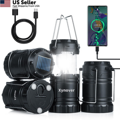 Xynover 4-Pack Solar Camping Lanterns,Rechargeable LED with Black